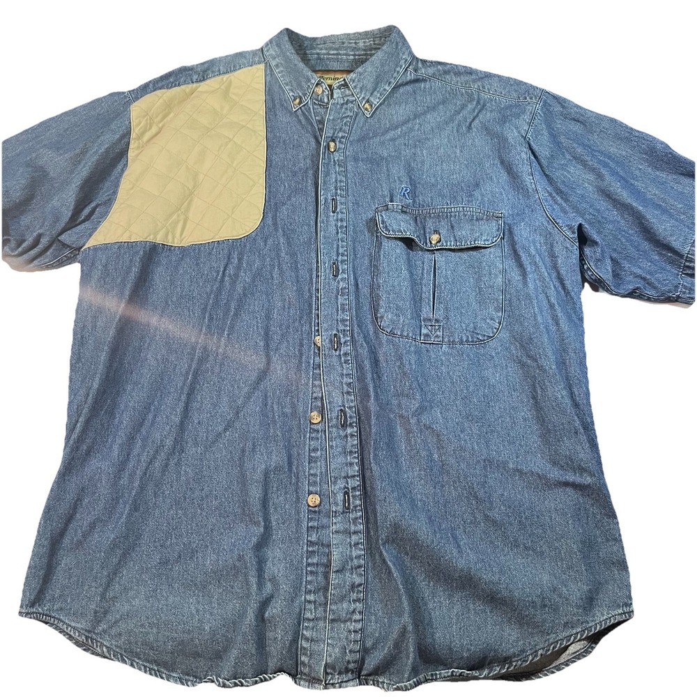 Remington Men's  Denim Vented Shooter Shirt Button‎ Up Size L w/Shooting Pad